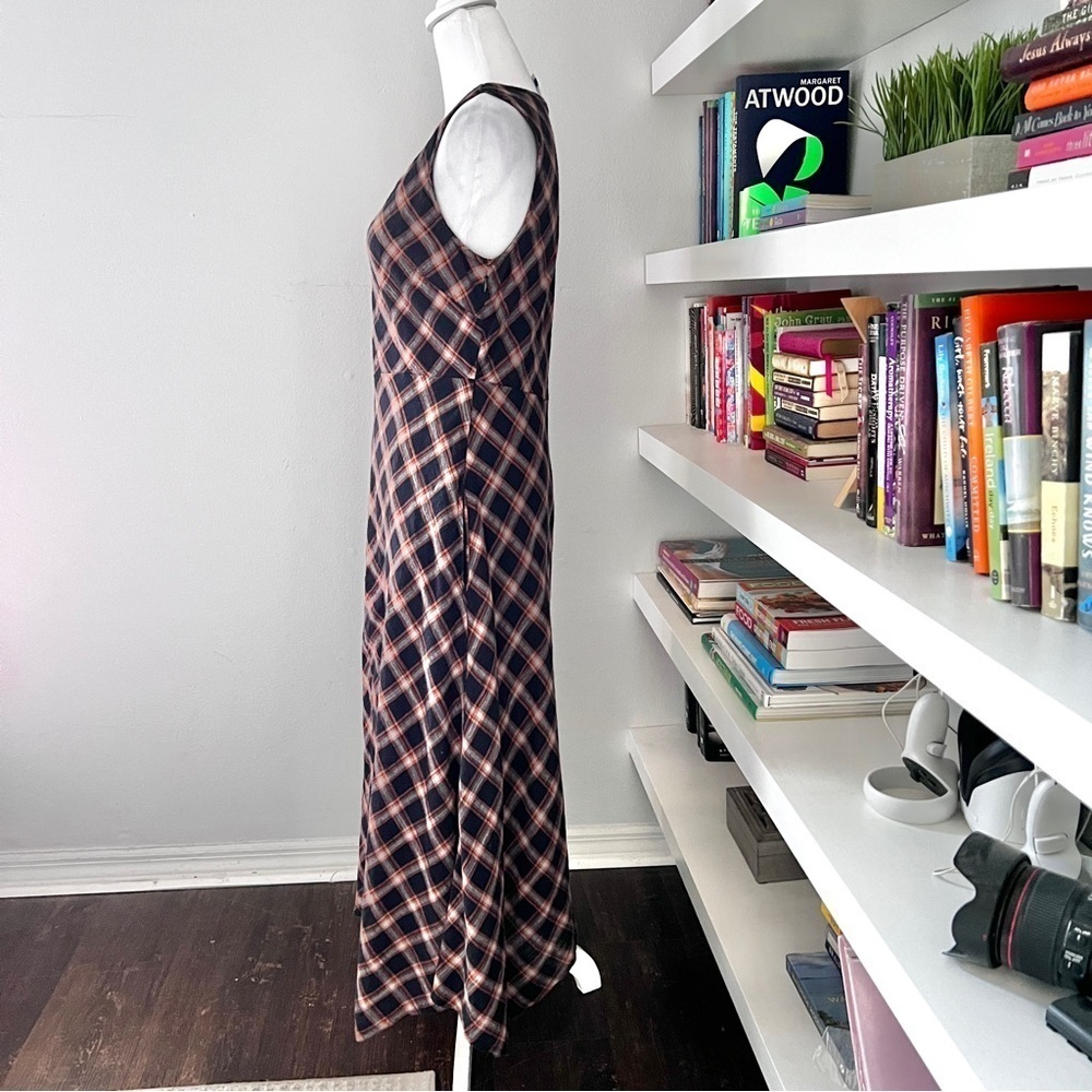 Sundance Town & County Dress Sleeveless Blue Plaid Bias Cut Asymmetrical Size 6 - Picture 8 of 14